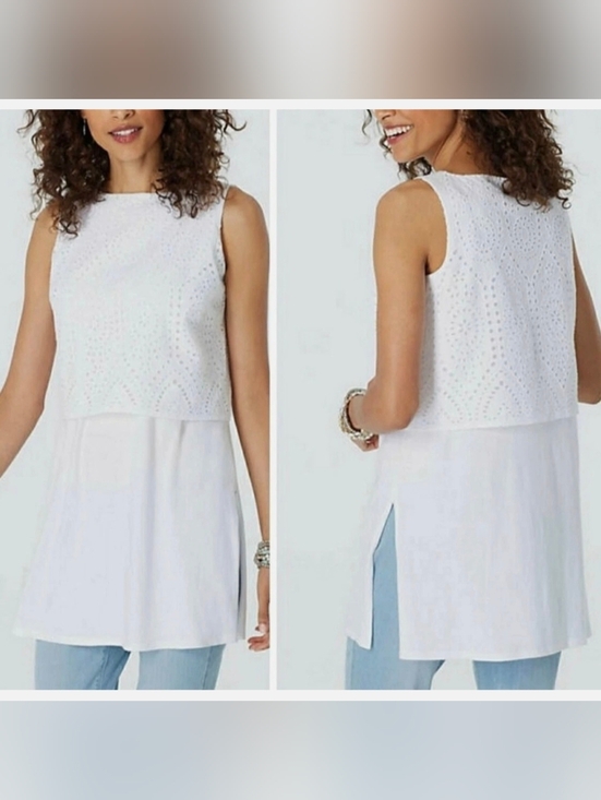 J. Jill Tops - NWT J. Jill Layered Eyelet Tunic Tank White - S